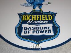 Vintage Richfield Eagle The Power Gasoline 11 3/4 Porcelain Metal Gas Oil Sign