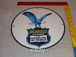 Vintage Richfield Eagle The Power Gasoline 11 3/4 Porcelain Metal Gas Oil Sign