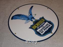 Vintage Richfield Eagle The Power Gasoline 11 3/4 Porcelain Metal Gas Oil Sign