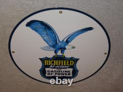 Vintage Richfield Eagle The Power Gasoline 11 3/4 Porcelain Metal Gas Oil Sign