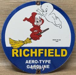 Vintage Richfield Gasoline Porcelain Sign Gas Station Pump Plate Casper Ghost