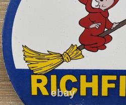 Vintage Richfield Gasoline Porcelain Sign Gas Station Pump Plate Casper Ghost