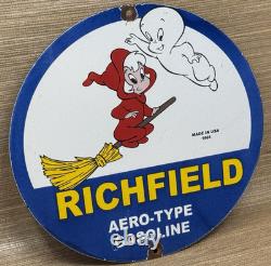 Vintage Richfield Gasoline Porcelain Sign Gas Station Pump Plate Casper Ghost