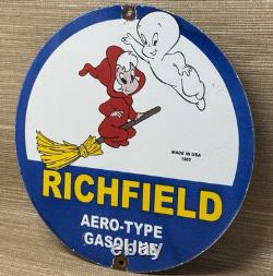 Vintage Richfield Gasoline Porcelain Sign Gas Station Pump Plate Casper Ghost