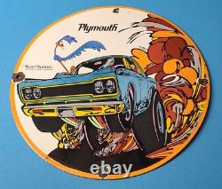 Vintage Road Runner Mopar Porcelain Gas Chrysler Plymouth Dealer Service Ad Sign