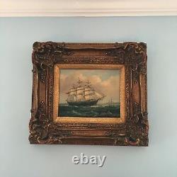 Vintage Robert Sanders Artist Signed Maritime Ship Oil Painting 17 1/2 W x 16