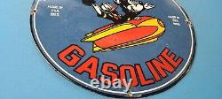 Vintage Rocket Gasoline Porcelain Cartoon Gas Service Station Pump Plate Sign