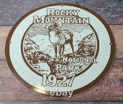 Vintage Rocky Mountain Porcelain National Park Gas Service Station Pump Sign