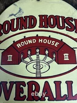 Vintage Round House Overalls Thermometer Sign Railroad Train Barn Farm Gas Oil