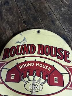 Vintage Round House Overalls Thermometer Sign Railroad Train Barn Farm Gas Oil