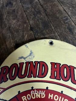 Vintage Round House Overalls Thermometer Sign Railroad Train Barn Farm Gas Oil