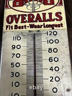 Vintage Round House Overalls Thermometer Sign Railroad Train Barn Farm Gas Oil