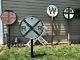 Vintage Round Steel Railroad Crossing Cat Eye Reflectors Sign Train Yard Railway