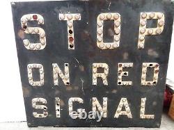 Vintage STOP ON RED SIGNAL RAILROAD RR Train SIGN