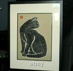 Vintage Sadanobu Hasegawa Black Cat Japanese Woodblock Print