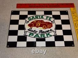 Vintage Santa Fe Speedway Auto Car, Truck Races Chicago Metal Gasoline Oil Sign
