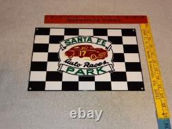 Vintage Santa Fe Speedway Auto Car, Truck Races Chicago Metal Gasoline Oil Sign
