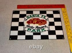 Vintage Santa Fe Speedway Auto Car, Truck Races Chicago Metal Gasoline Oil Sign