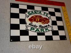 Vintage Santa Fe Speedway Auto Car, Truck Races Chicago Metal Gasoline Oil Sign