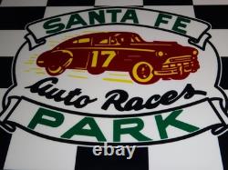 Vintage Santa Fe Speedway Auto Car, Truck Races Chicago Metal Gasoline Oil Sign