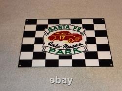 Vintage Santa Fe Speedway Auto Car, Truck Races Chicago Metal Gasoline Oil Sign