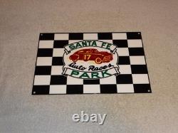 Vintage Santa Fe Speedway Auto Car, Truck Races Chicago Metal Gasoline Oil Sign