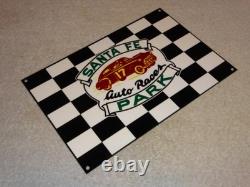 Vintage Santa Fe Speedway Auto Car, Truck Races Chicago Metal Gasoline Oil Sign Vintage Santa Fe Speedway Auto Car, Truck Races Chicago Metal Gasoline Oil Sign