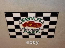 Vintage Santa Fe Speedway Auto Car, Truck Races Chicago Metal Gasoline Oil Sign