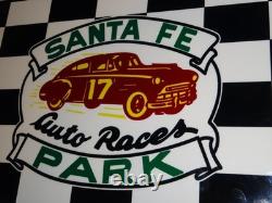 Vintage Santa Fe Speedway Auto Car, Truck Races Chicago Metal Gasoline Oil Sign