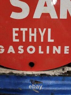 Vintage Sav'n Sams Porcelain Sign Oil Ethyl Gasoline Station Service Pump Plate