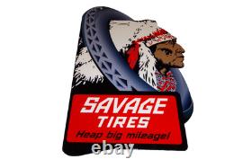 Vintage Savage Tires Heap Big Mileage +indian 12 Enamel Metal Gasoline Oil Sign