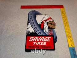 Vintage Savage Tires Heap Big Mileage +indian 12 Enamel Metal Gasoline Oil Sign