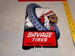 Vintage Savage Tires Heap Big Mileage +indian 12 Enamel Metal Gasoline Oil Sign