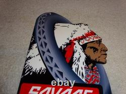 Vintage Savage Tires Heap Big Mileage +indian 12 Enamel Metal Gasoline Oil Sign