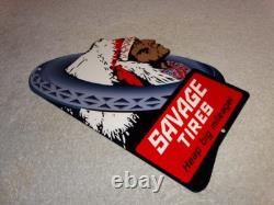 Vintage Savage Tires Heap Big Mileage +indian 12 Enamel Metal Gasoline Oil Sign