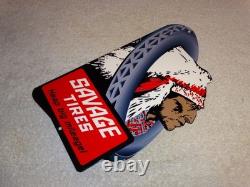 Vintage Savage Tires Heap Big Mileage +indian 12 Enamel Metal Gasoline Oil Sign