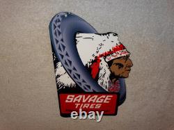 Vintage Savage Tires Heap Big Mileage +indian 12 Enamel Metal Gasoline Oil Sign
