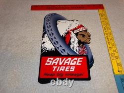 Vintage Savage Tires Heap Big Mileage +indian 12 Enamel Metal Gasoline Oil Sign