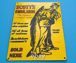 Vintage Scott's Emulsion Porcelain Fishing Service Station Store Pump Plate Sign