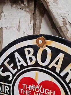 Vintage Seaboard Porcelain Railroad Sign Train Railway Station Gas Advertising