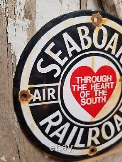 Vintage Seaboard Porcelain Railroad Sign Train Railway Station Gas Advertising