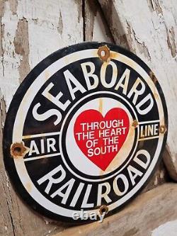 Vintage Seaboard Porcelain Railroad Sign Train Railway Station Gas Advertising