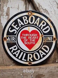 Vintage Seaboard Porcelain Railroad Sign Train Railway Station Gas Advertising