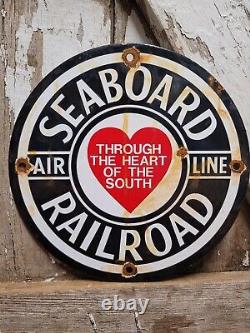 Vintage Seaboard Porcelain Railroad Sign Train Railway Station Gas Advertising