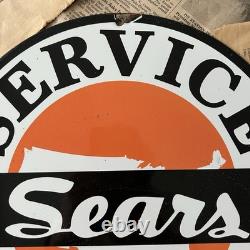Vintage Sears Service Station Auto Dealer Gas Oil 12 Inch Porcelain Enamel Sign