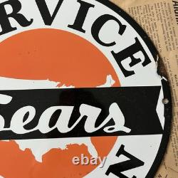 Vintage Sears Service Station Auto Dealer Gas Oil 12 Inch Porcelain Enamel Sign