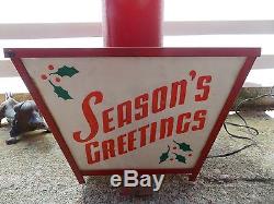 Vintage Seasons Greetings 53 Tall Christmas Display Candle Sign Lights Up