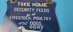 Vintage Security Feeds Porcelain Sign Livestock, Poultry, Dogs Gas Pump Sign