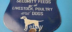 Vintage Security Feeds Porcelain Sign Livestock, Poultry, Dogs Gas Pump Sign