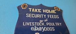 Vintage Security Feeds Porcelain Sign Livestock, Poultry, Dogs Gas Pump Sign